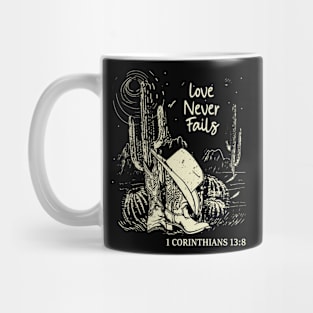 Love Never Fails Boots Desert Mug